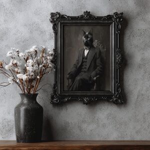 Victorian Black Cat Portrait Wall Art, Dark Gothic Wall Art, Gothic Cat Print